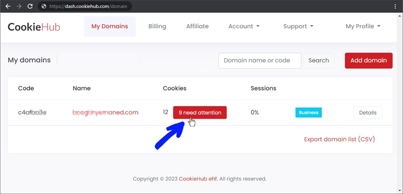 CookieHub 仪表板