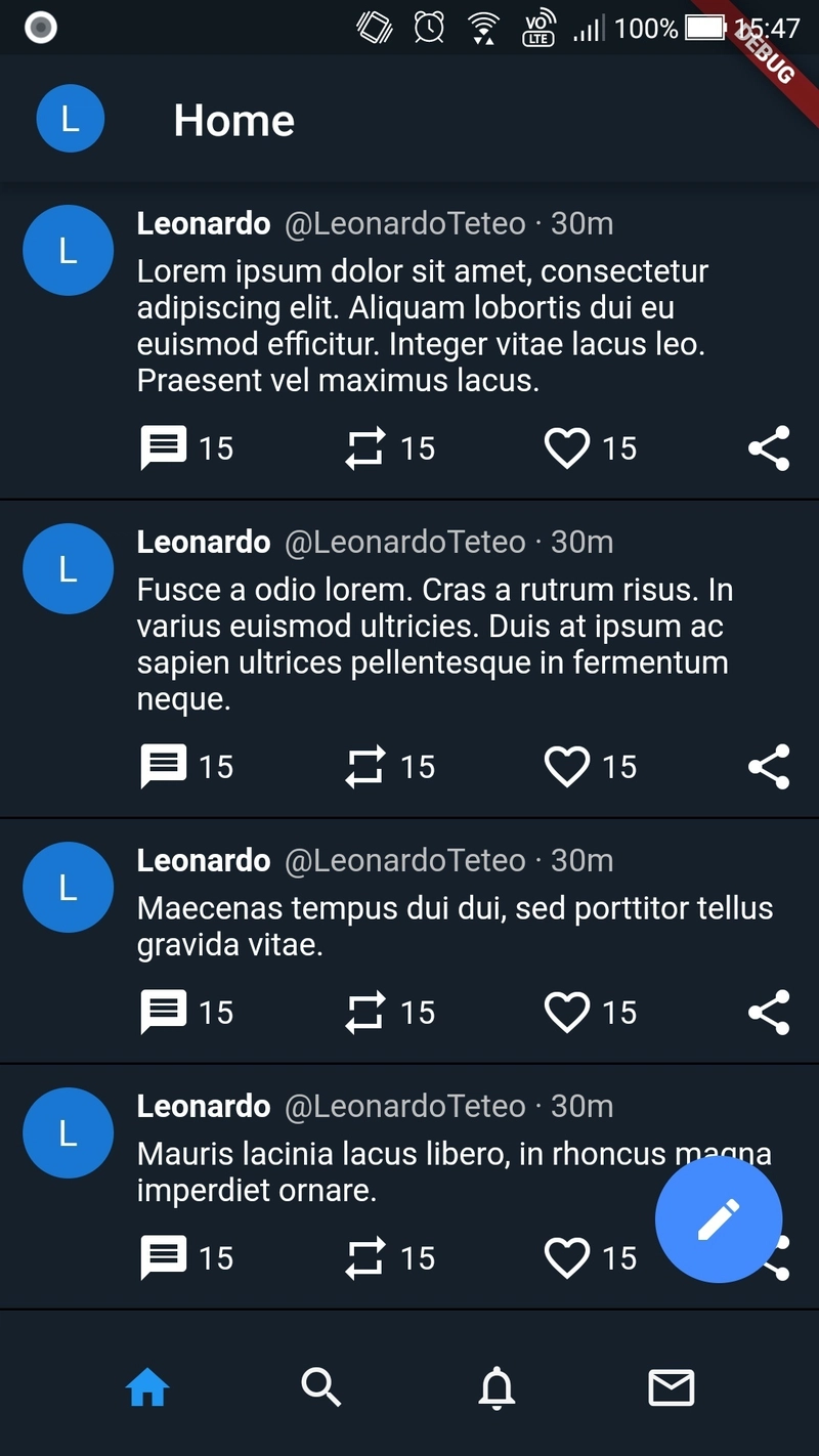 使用 Flutter 制作的 Twitter 布局