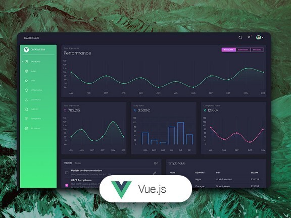 Vue模板 - 黑色仪表盘，免费Vue入门模板。