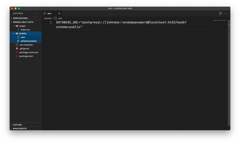 运行原始 `npx prisma init` 命令后的项目结构