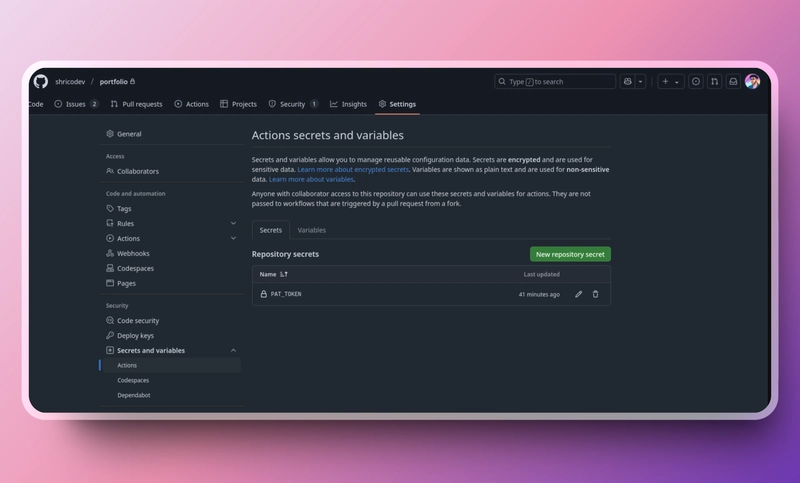 添加 GitHub 仓库 PAT 令牌