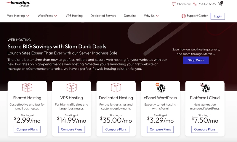 InMotion Hosting 促销虚拟主机方案