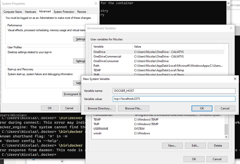 将 DOCKER_HOST 添加为系统变量