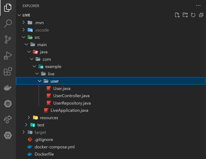 VS Code 资源管理器,其中实时文件夹下方是用户文件夹,下方是 3 个文件