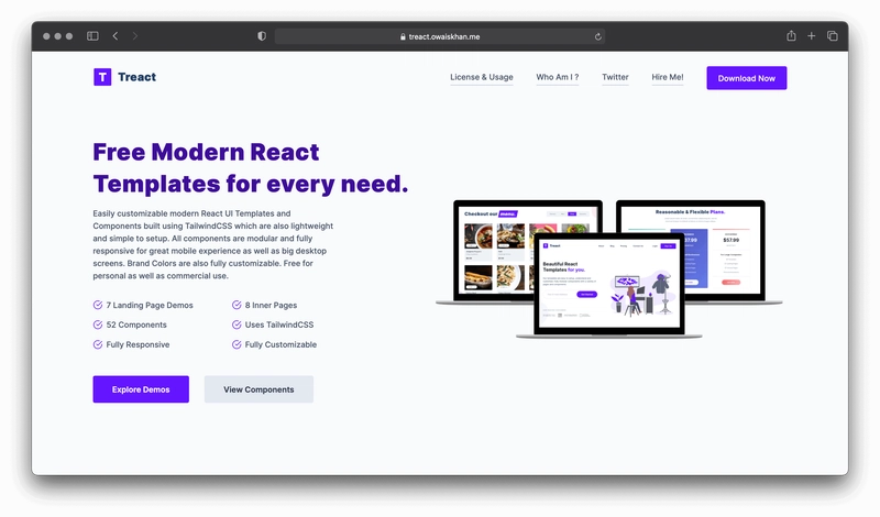 React网站的屏幕截图