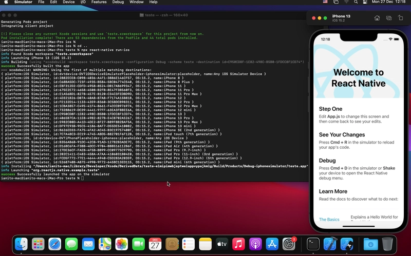 App rodando react native