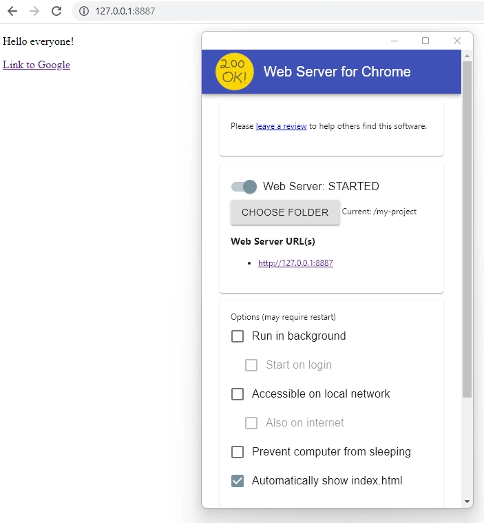 我的 Chrome 服务器页面