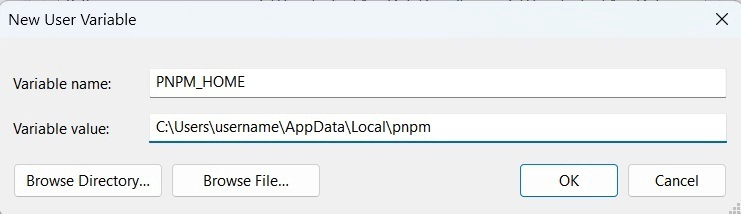 Windows 上的编辑环境变量对话框