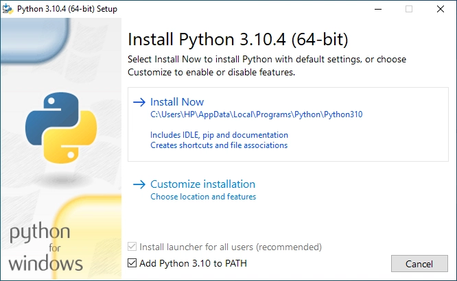 将 Python 添加到 PATH