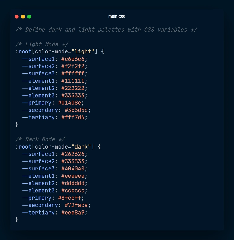 使用 CSS 自定义属性定义深色和浅色调色板