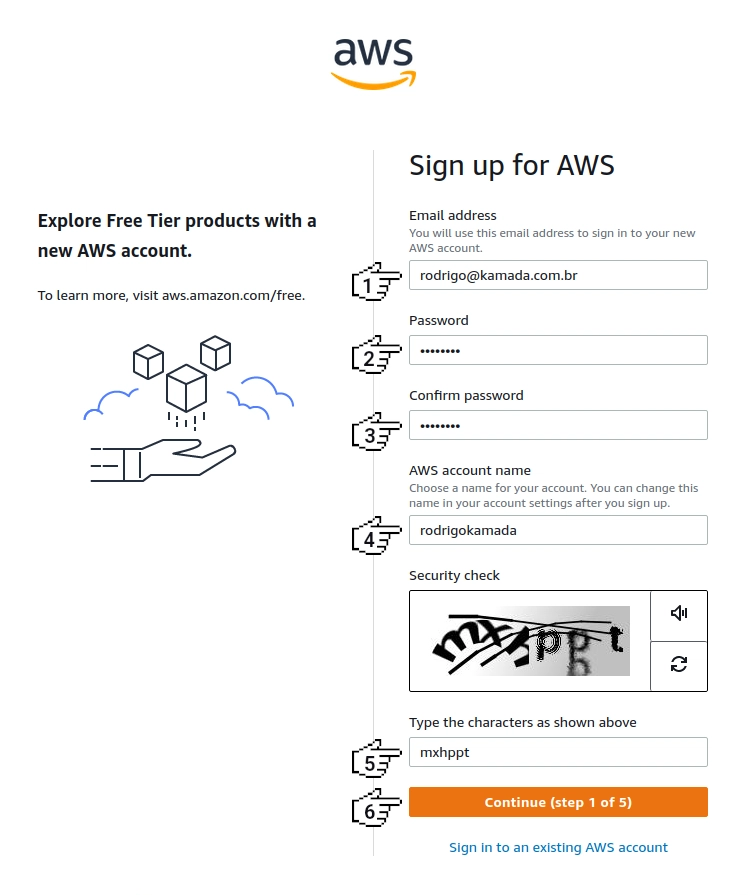 Amazon Cognito - 注册 AWS（第 1 步，共 5 步）