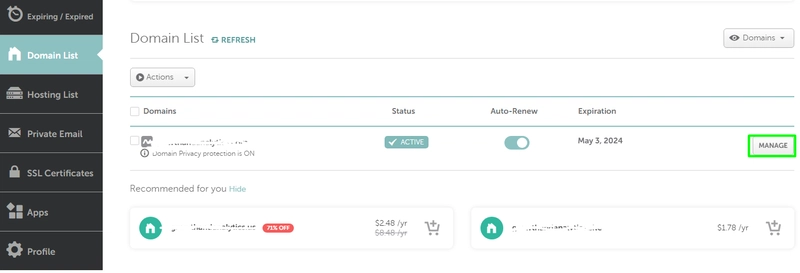 Namecheap 控制面板