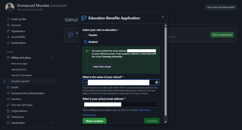 审核通过后，您将获得数十种免费开发者工具的使用权限，包括 GitHub Copilot。