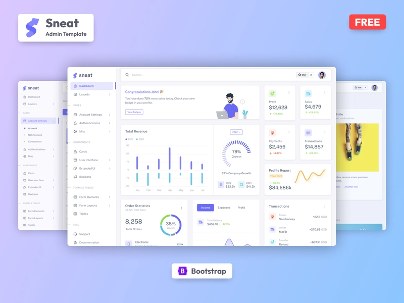 免费 Bootstrap 5 HTML 管理后台模板