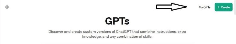 探索 Gpts 界面，箭头指向创建新 Gpt 的按钮。