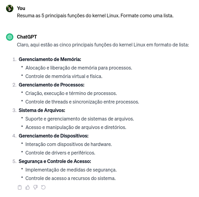 提示 no ChatGPT 继续作为 Linux 内核的 5 个原理,格式如下