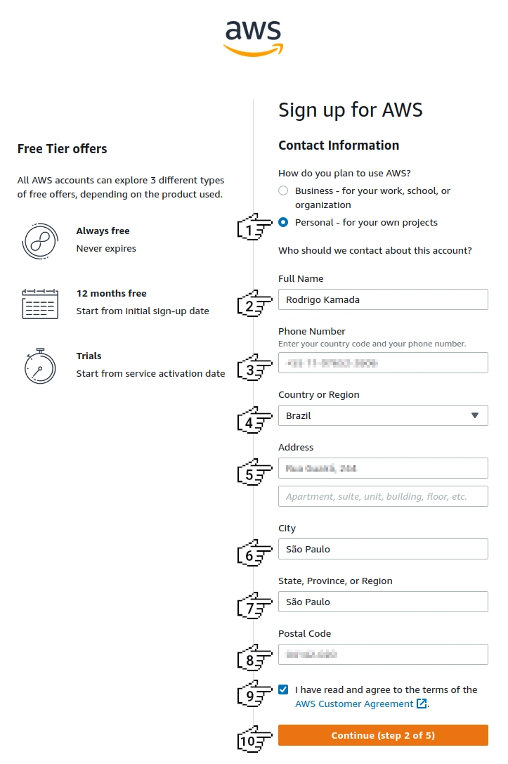 Amazon Cognito - 注册 AWS（第 2 步，共 5 步）