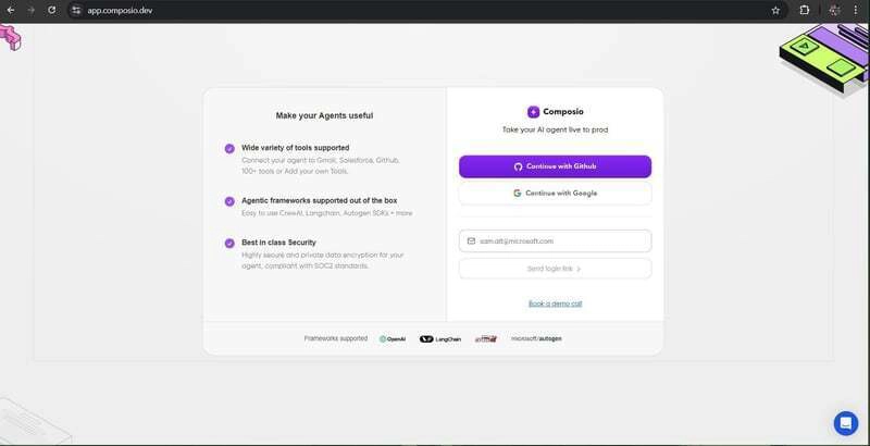 Composio 登录页面