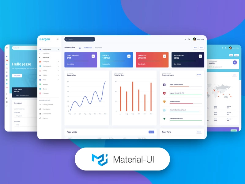 Argon Dashboard Material-UI - 用于 React 和 Material UI 的开源仪表盘模板。