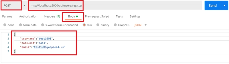 Flask API POSTMAN - 注册正文