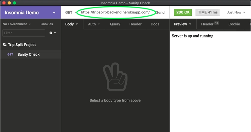 向 API 发送的 GET 请求成功,表明服务器正在运行。
