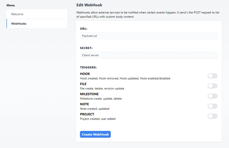 Webhook 创建新的