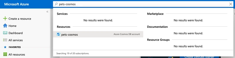 搜索你的 Cosmos DB 帐户