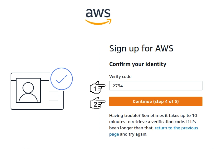 Amazon Cognito - 注册 AWS（继续执行第 4 步，共 5 步）