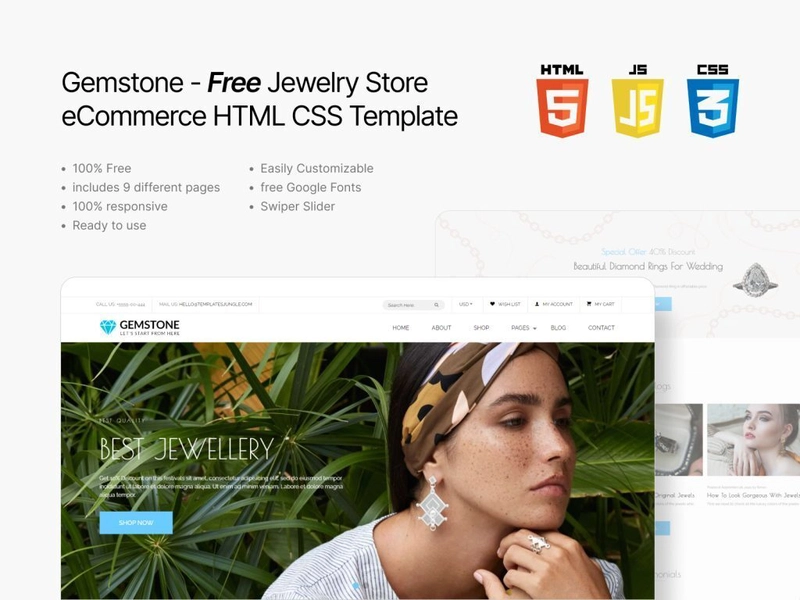 Gemstone - Free HTML CSS eCommerce Template for Jewellery Store Website