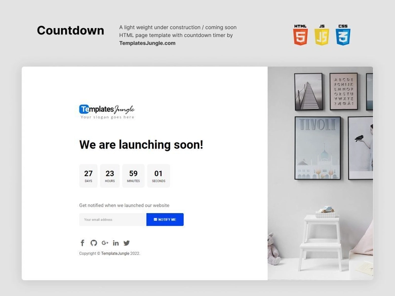 Countdown - lightweight under construction / coming soon HTML page template